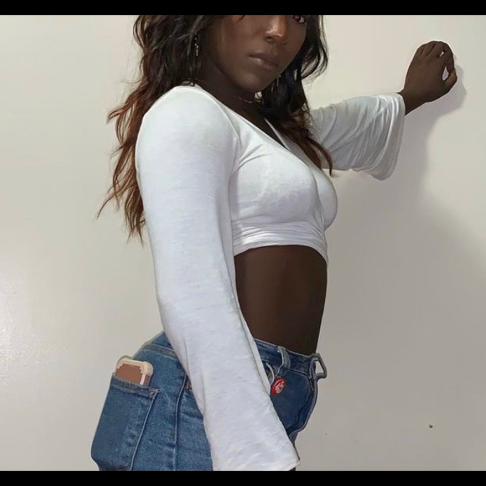 White bell sleeve top